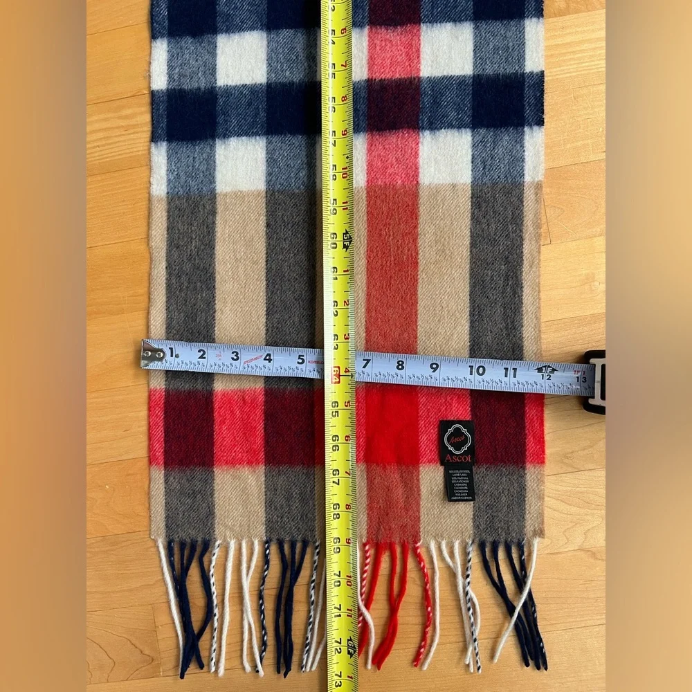 🐑🇩🇪Soft Wool & Cashmere Fringed Men’s or Women’s Tan/Red/Blue/White Plaid Scarf